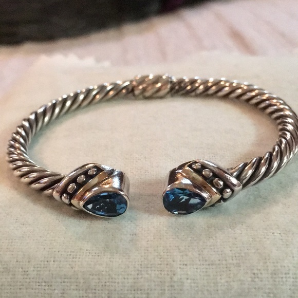 Artisan Jewelry - Sterling silver blue topaz cable bracelet